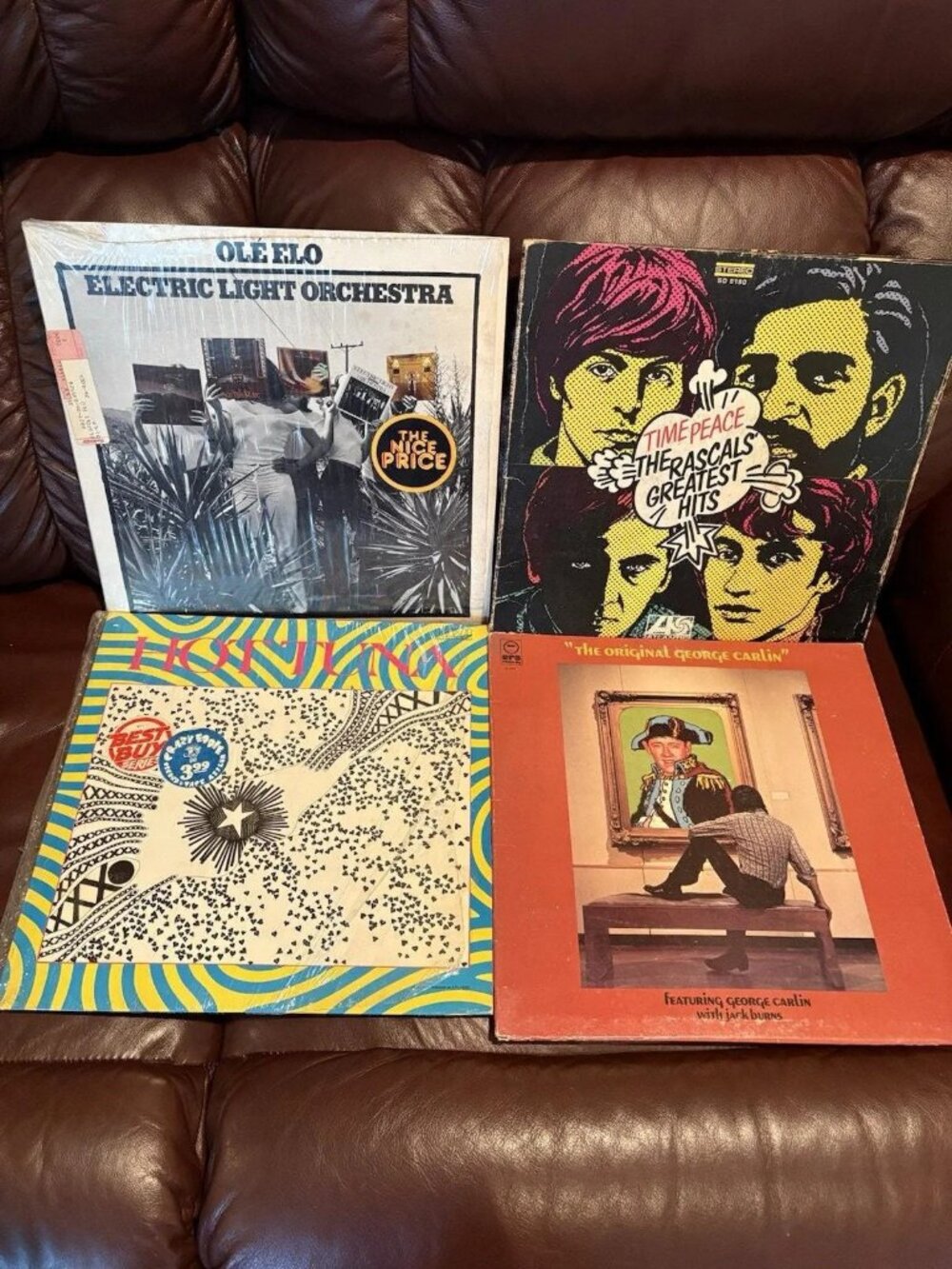 Lot of 4 Vintage Vinyl LP Records ELO Hot Tuna Rascals George Carlin 12in Albums